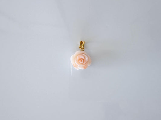 Deep Sea Coral Rose carved Pendant, 13x14mm, Natural Pink/White Color Coral, Silver (gold plated) bail, Genuine Coral Pendant