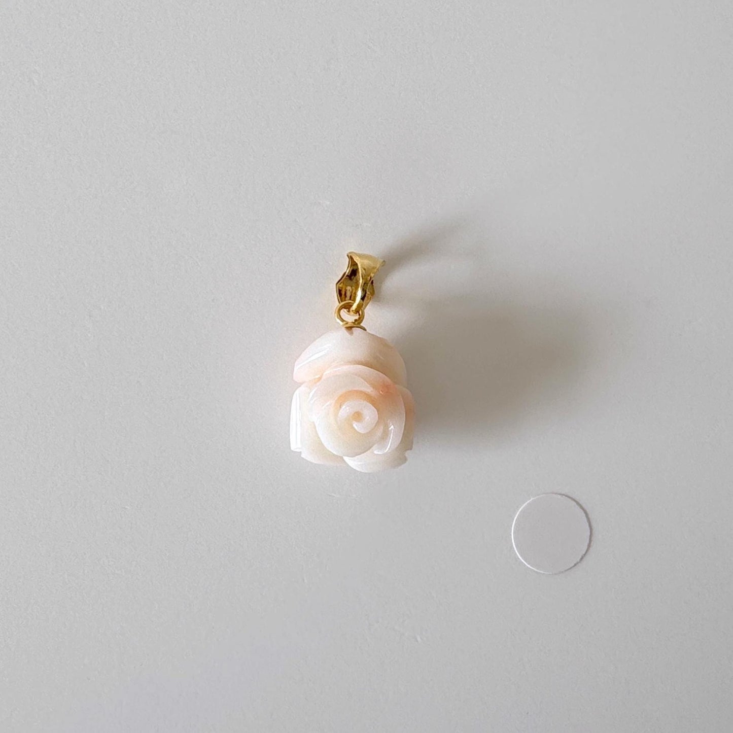 Deep Sea Coral Rose carved Pendant, 14.1x12.2mm, Natural White/Pink Color Coral, Silver (gold plated) bail, Genuine Coral Pendant