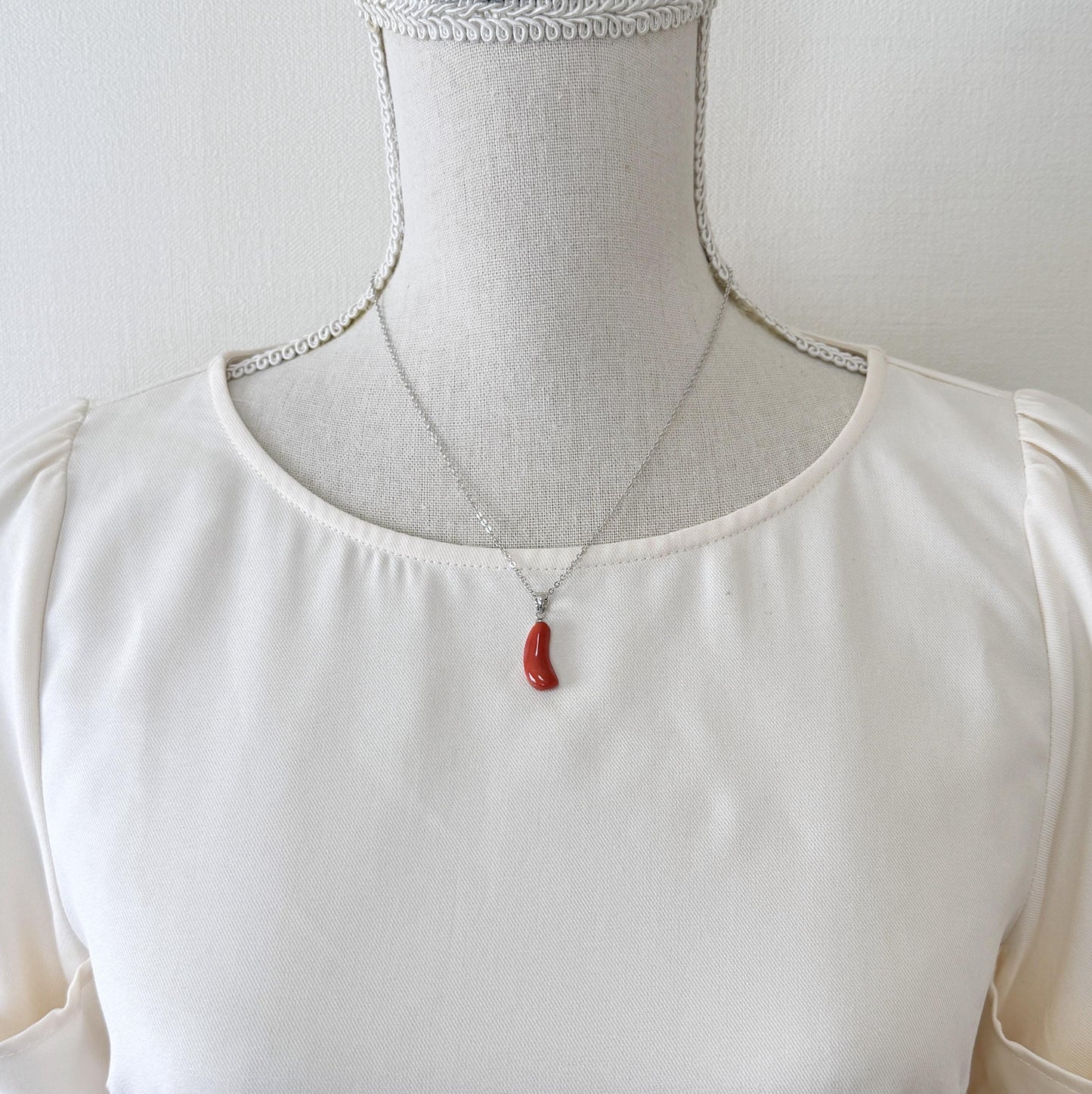Orange Momo Coral Pendant - Natural Unique Shape Coral Jewelry - Silver Bail (Rhodium-Plated), Genuine Material, 19x7.8mm