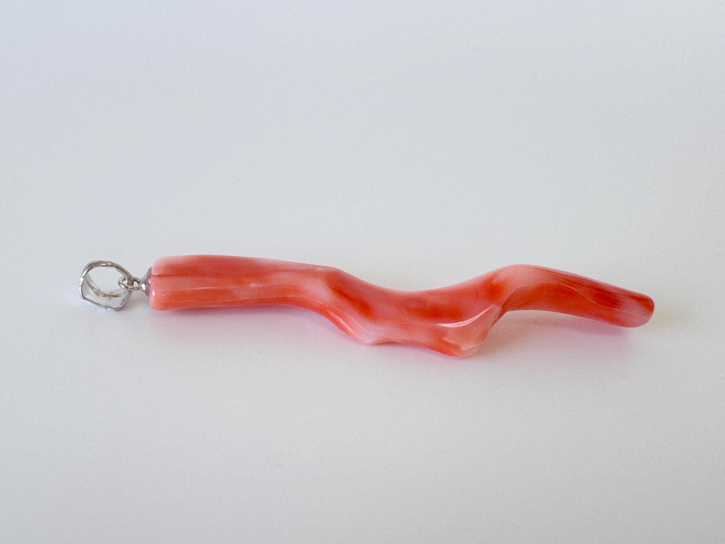Coral Branch Pendant - Natural Deep Sea Coral Jewelry - Orange Pink Branch, Rhodium-Plated Silver Bail, 58mm Length