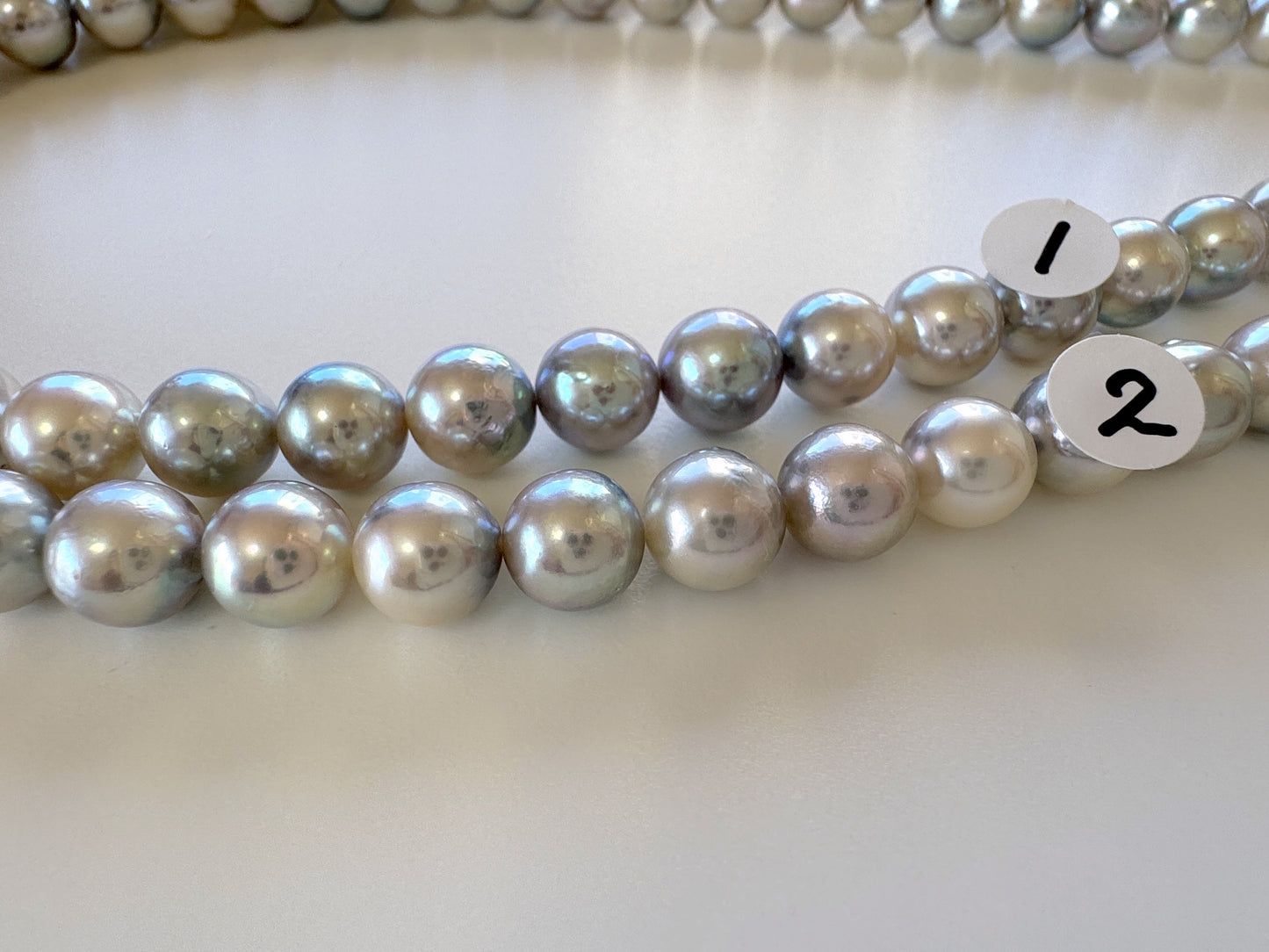 7-7.5mm Japanese Akoya Pearl Beads, Natural Blue/Silver color pearl, Genuine Akoya Pearl, Full Strand 40cm , 15.7", Salt water pearl