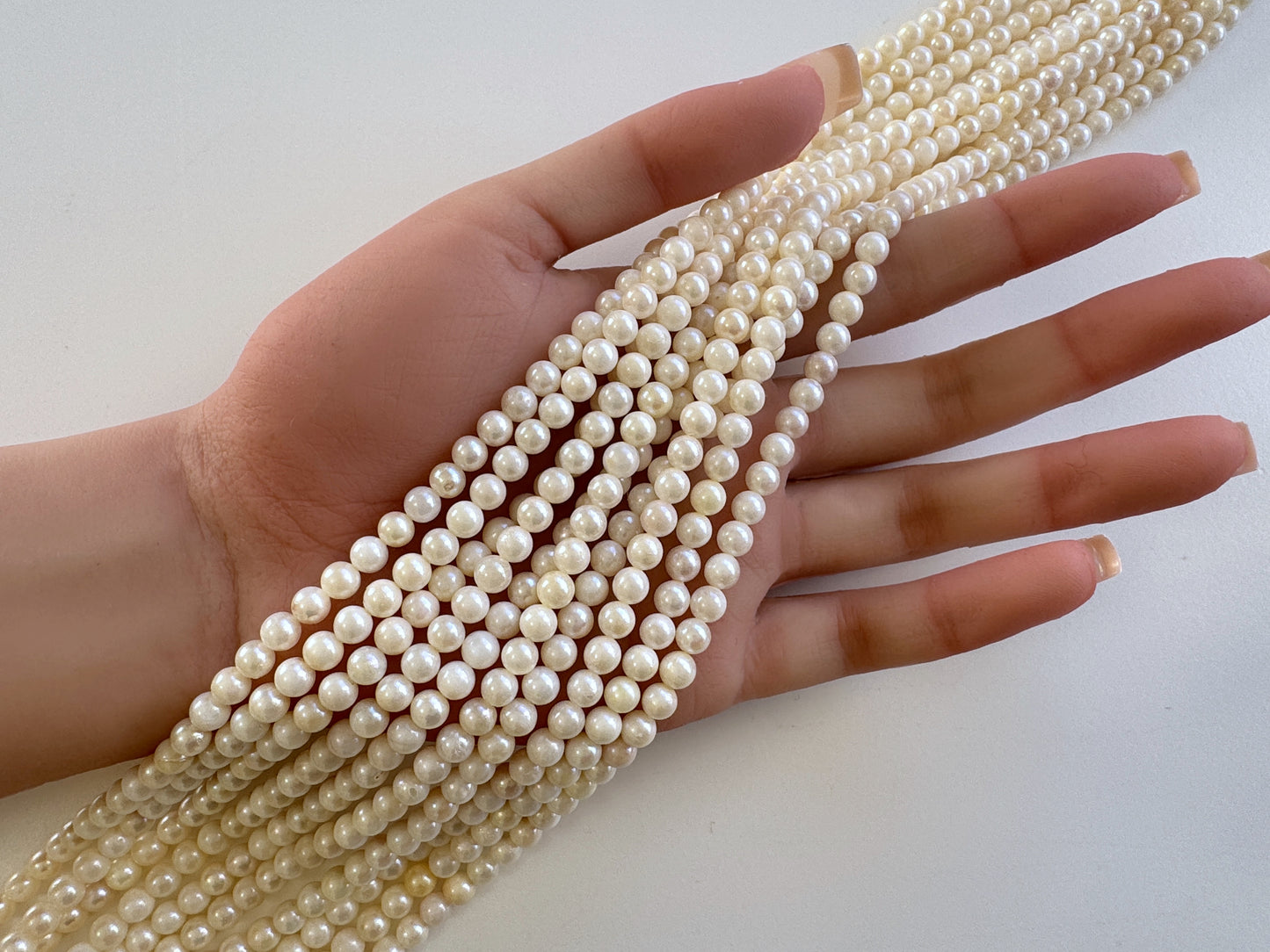 5-5.5mm Japanese White/Off-white Akoya Pearl Beads, Genuine Akoya Pearl, Full Strand, 40cm , 15.7", Cultured Salt water pearl, Value-priced