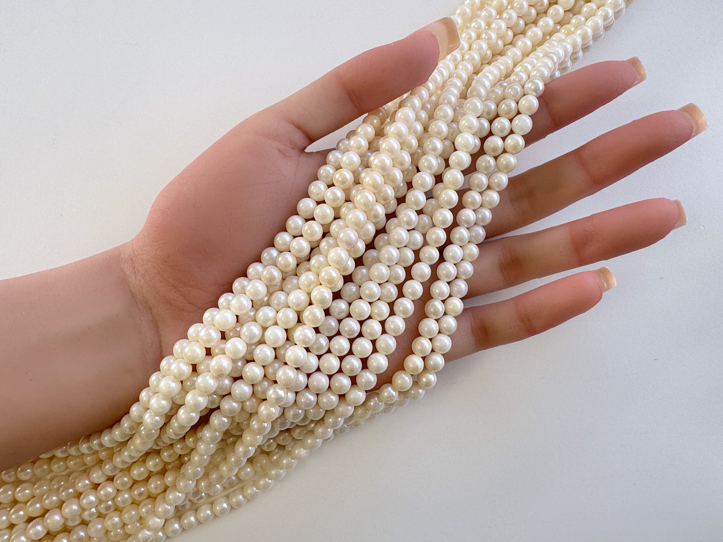 5.5-6mm Japanese White/Off-white Akoya Pearl Beads, Genuine Akoya Pearl, Full Strand, 40cm , 15.7", Cultured Salt water pearl, Value-priced