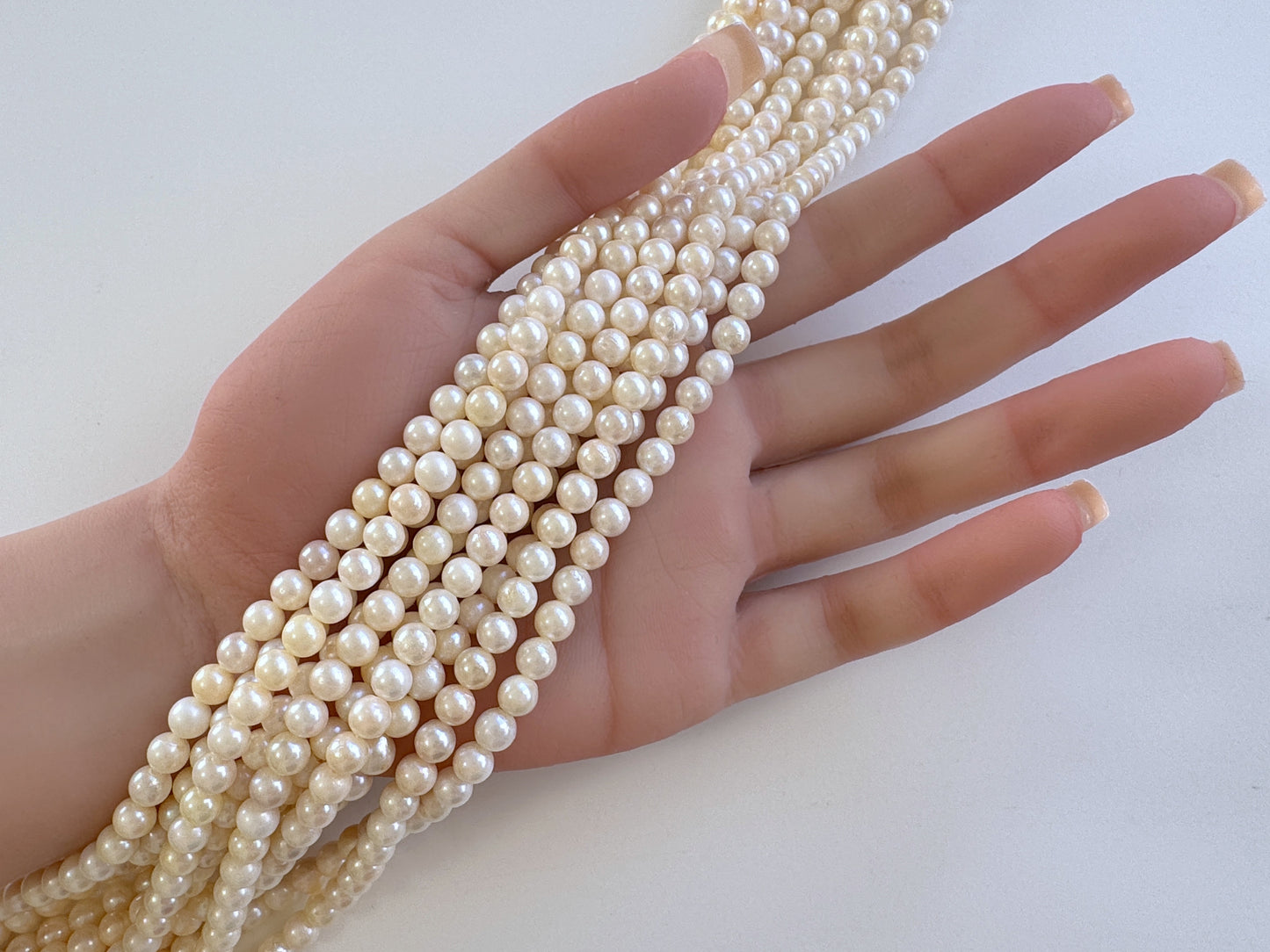 5.5-6mm Japanese White/Off-white Akoya Pearl Beads, Genuine Akoya Pearl, Full Strand, 40cm , 15.7", Cultured Salt water pearl