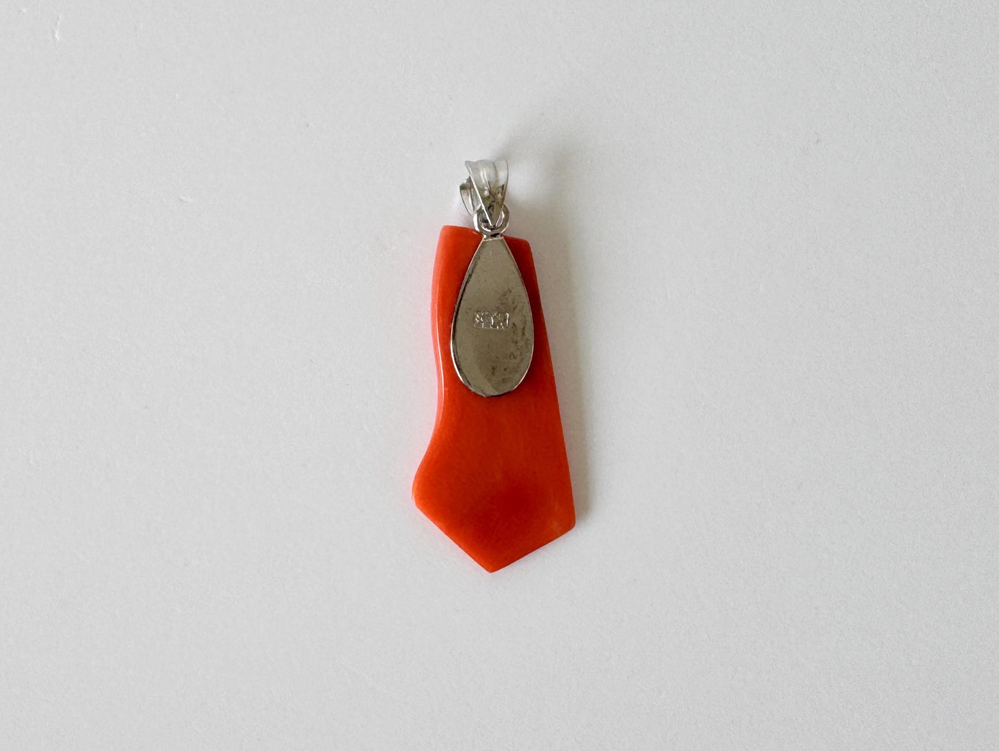 Orange Momo Coral Pendant - Natural Unique Shape Coral Jewelry - German Silver Bail, Genuine Material, 26x12mm