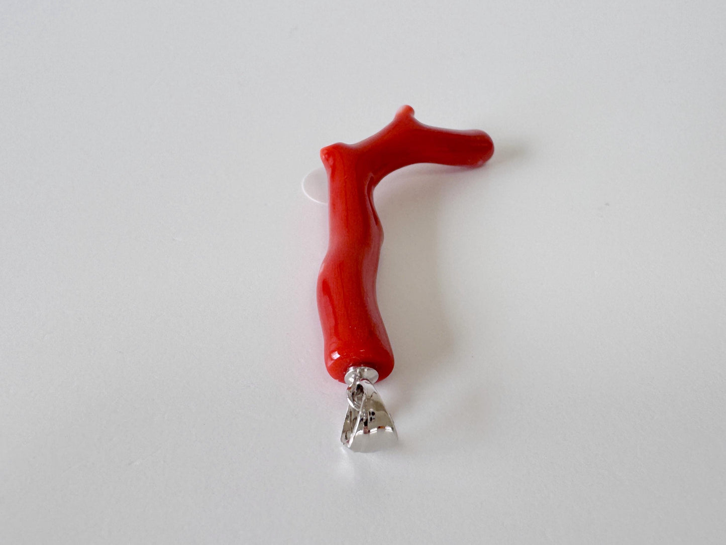 Natural Momo Coral Branch Pendant: Rhodium-Plated Silver Bail, 38mm