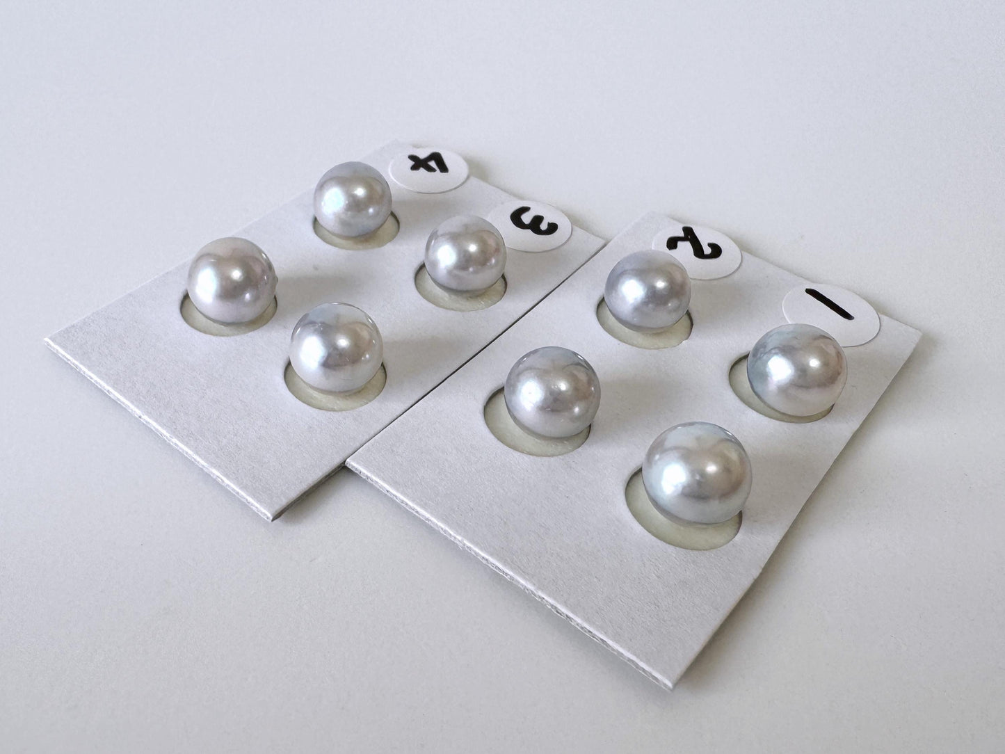 Akoya Pearls Loose Natural Blue/Silver Half-Drilled: 7-7.5mm, Japanese Cultured Saltwater Beads, Pair Pricing | Jewelry Supplies