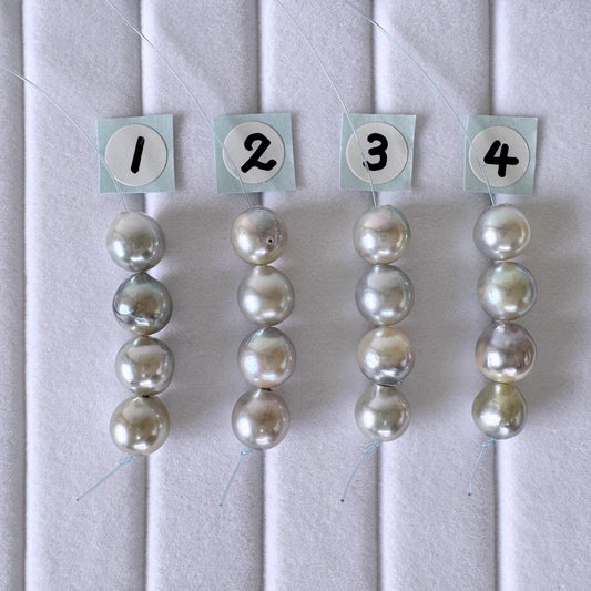 Japanese Akoya Pearl Beads: Natural Blue-Silver Cultured Pearls, Semi-Round Shape (7-7.5mm, Saltwater Mini Strand, 4 Pcs)