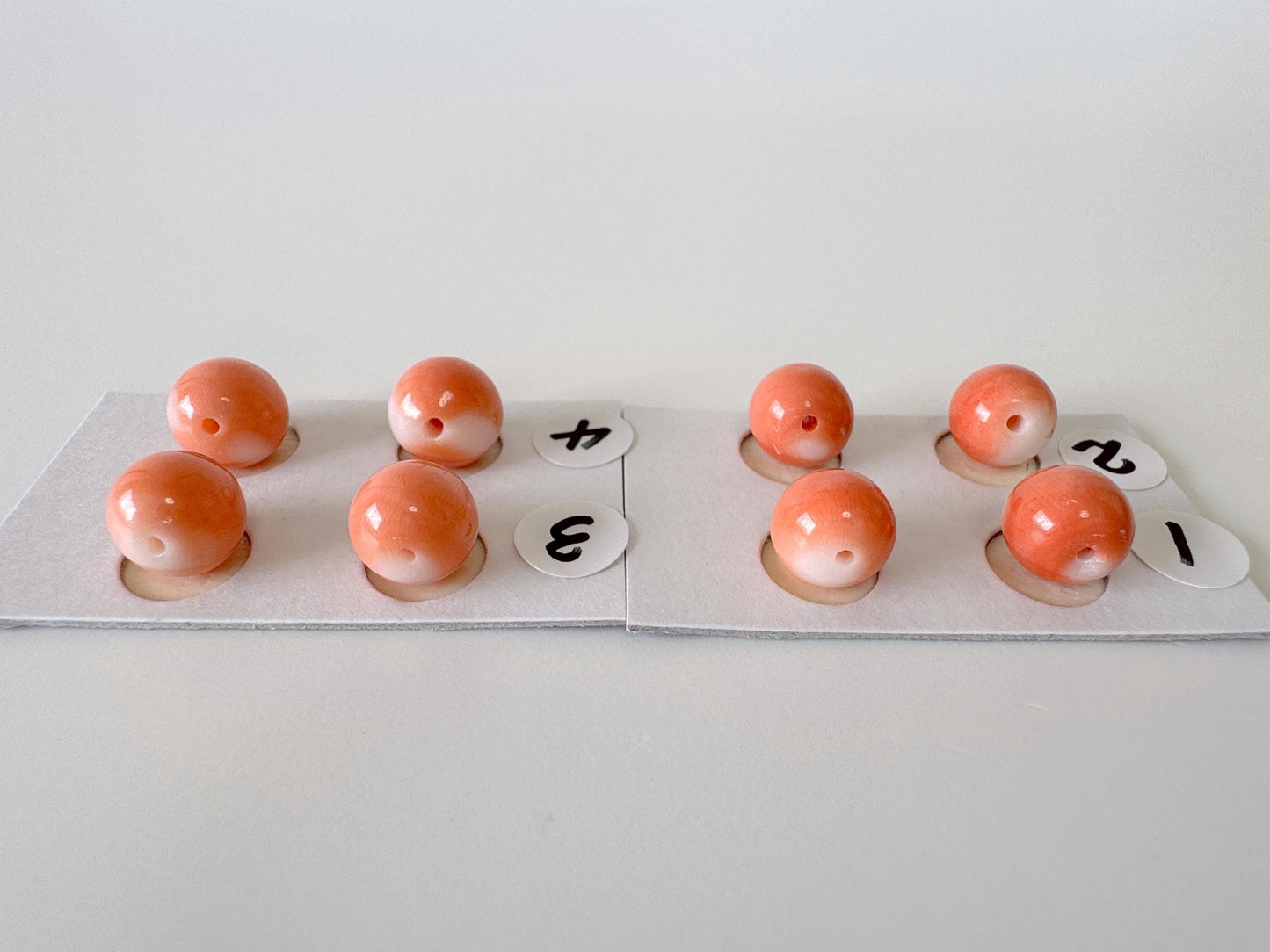 7.9-8.5mm Full-hole Natural Momo Coral Semi-Round Loose, Orange coral, for earring sets, natural color, price per pair, For jewelry making