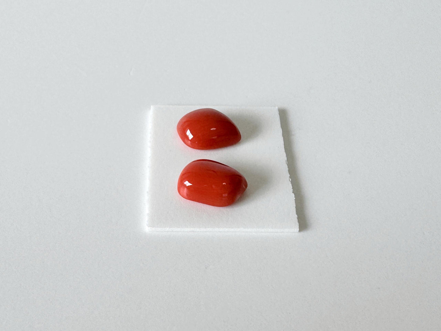 Momo Coral, Japanese Orange Cabochon | Loose 2 Pcs | Half-Drilled Back Hole, Flat-Back, 8.6-8.8mm X 7.1-8.1mm