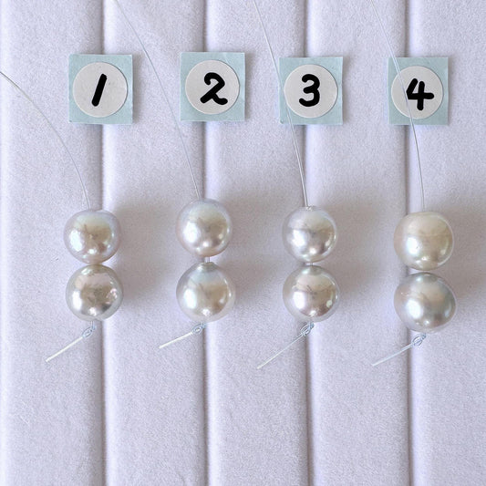 Japanese Blue/Silver (Natural color) Akoya Pearl Beads, 8-8.5mm, Mini Strand, 2 Pieces, Short Strand, Salt water pearl, Genuine Akoya Pearl