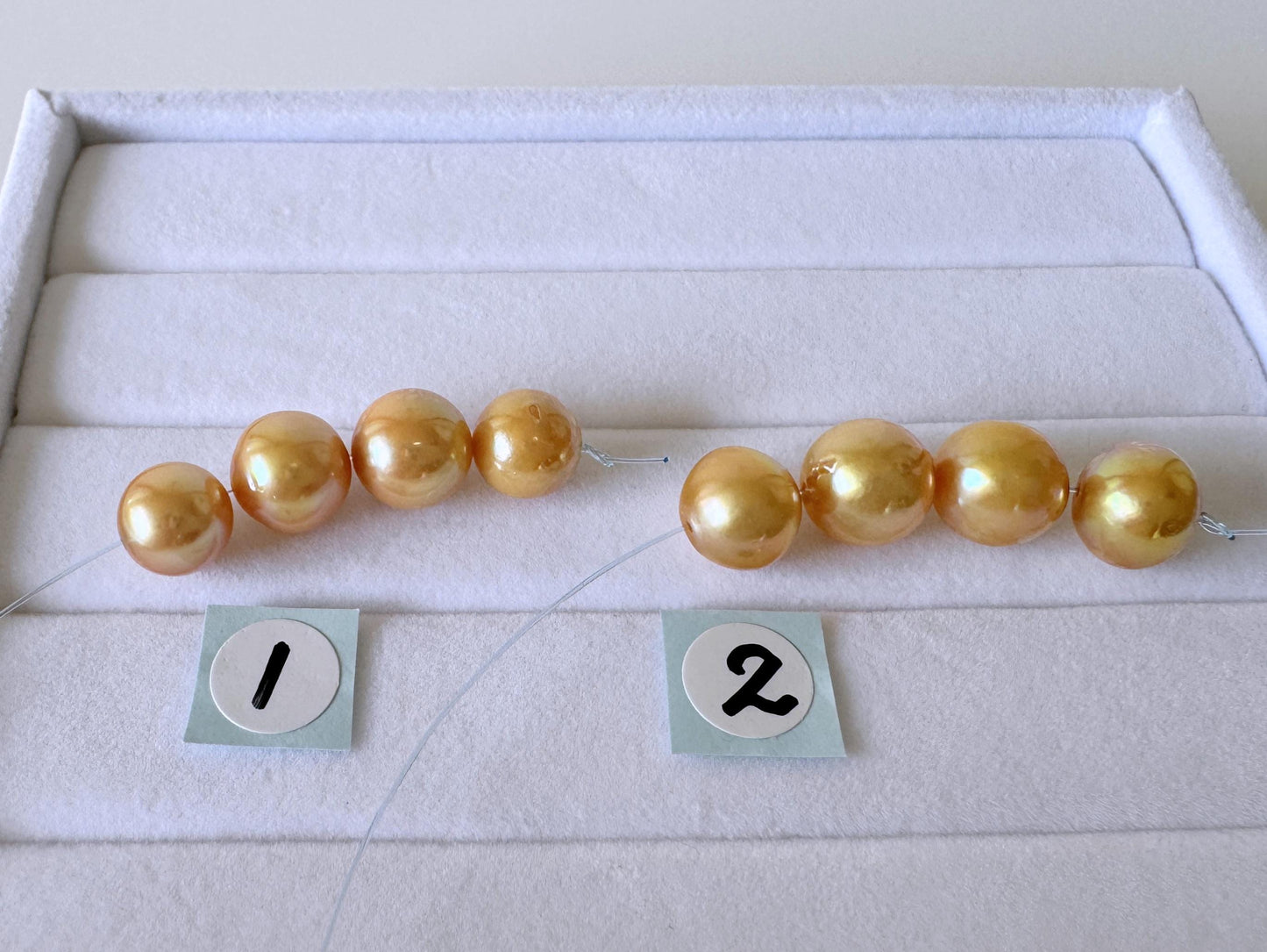 Japanese Akoya Golden Pearl Beads: Cultured Saltwater Jewelry Supplies (7.3-8.4mm, Color Treated, Mini Strand of 4 Pieces)