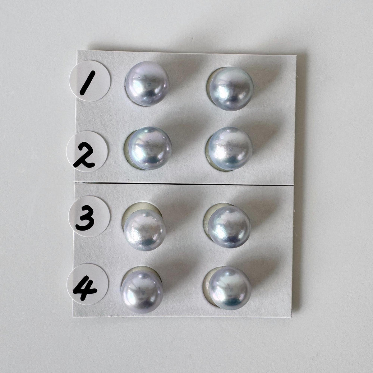 Japanese Blue/Silver (Treated) Akoya Pearl 8-8.5mm, Half-Drilled loose, Price per pair, Salt water pearl