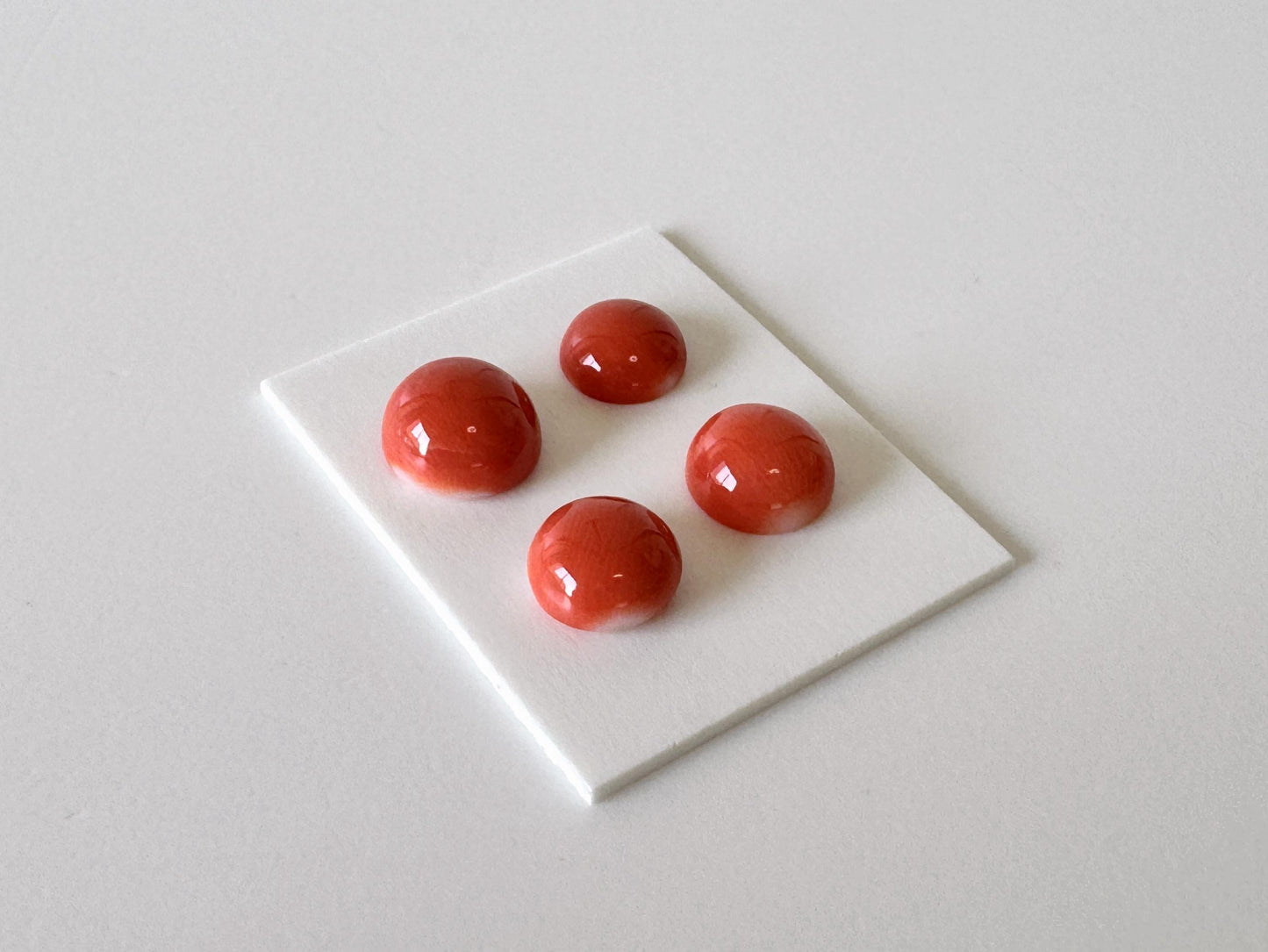 Momo Coral Round Cabochon Set of 4 Pcs, Japanese Orange Coral Loose | Natural Undyed | 7-8.2mm Half-Drilled Flat-Back Jewelry Supplies