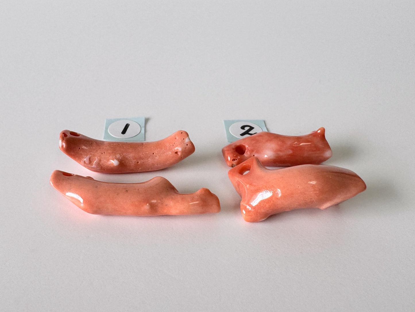 Momo Coral Branch - Natural Orange Loose Coral - Set of 2 Pieces, Genuine Precious Material, Drilled Holes, Jewelry Supplies, 22-33mm Length