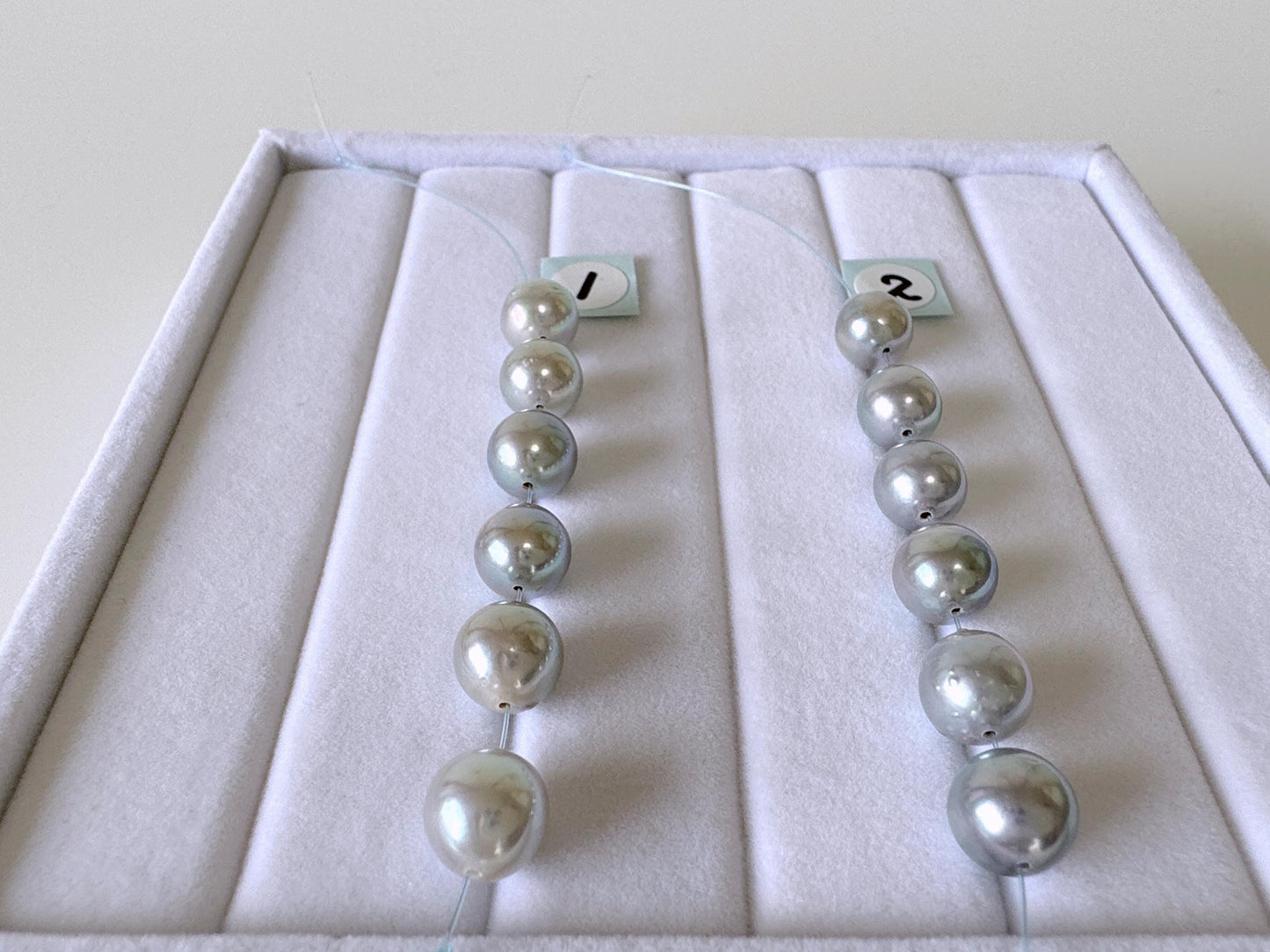 Japanese Blue/Silver color (cobalt treated) Akoya Pearl Beads, 7-7.5mm, Mini Strand, Short Strand of 6 Pieces, Cultured in Sea Water