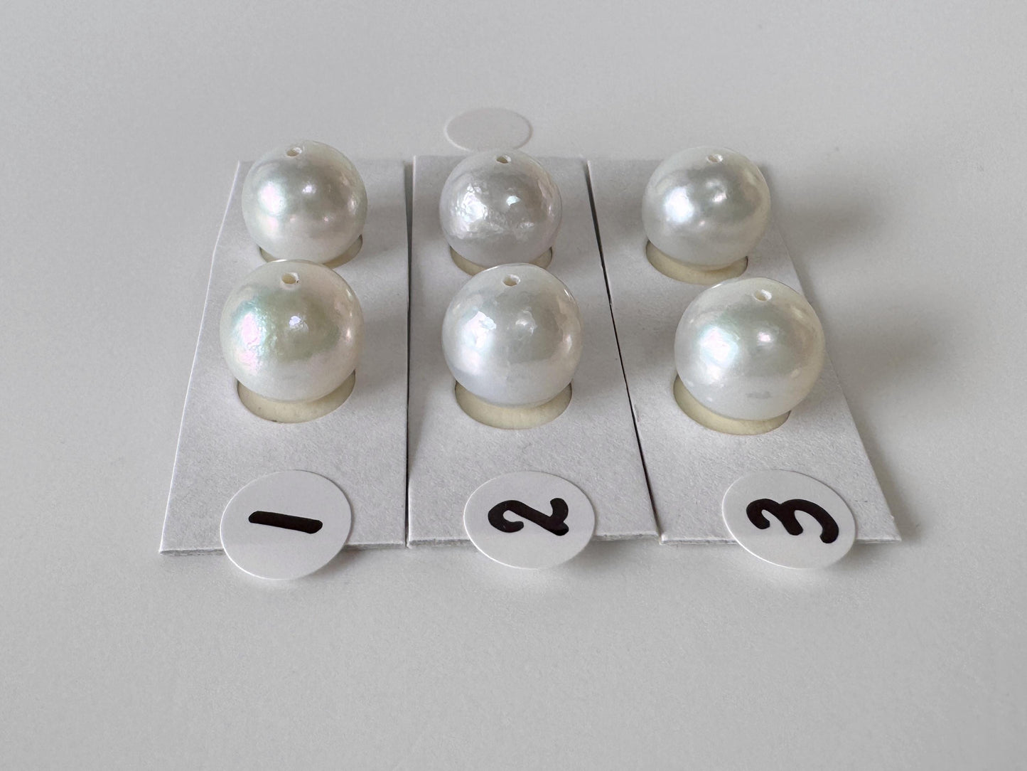 9.5mm Japanese Akoya Pearl Pair: Natural Light Blue Color, Half-Drilled