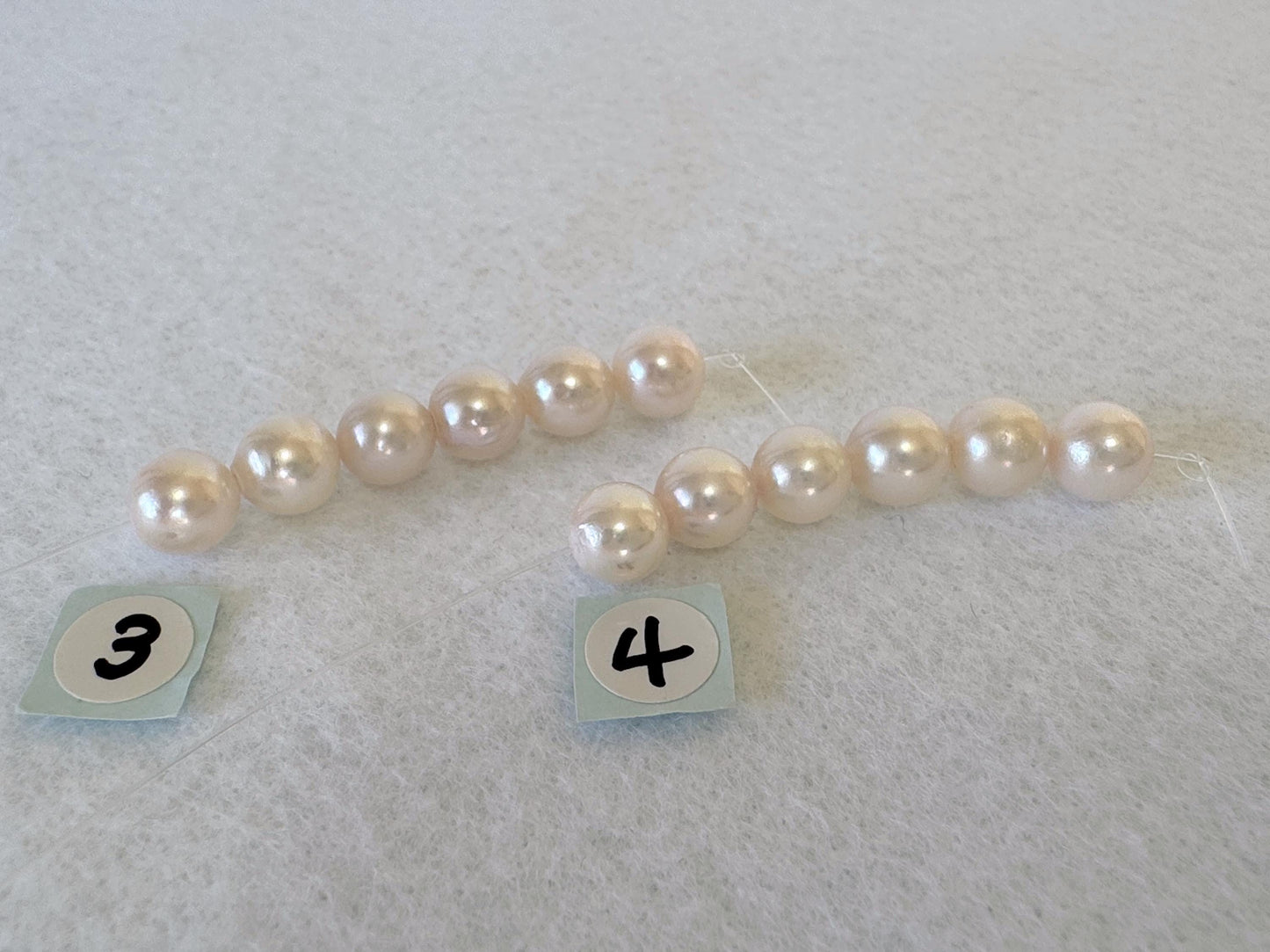 Japanese White/Pink Akoya Pearl Beads, 6.5-7mm, Mini Strand, Short Strand, 6 Pieces, Genuine Akoya Pearl, Cultured in Sea Water