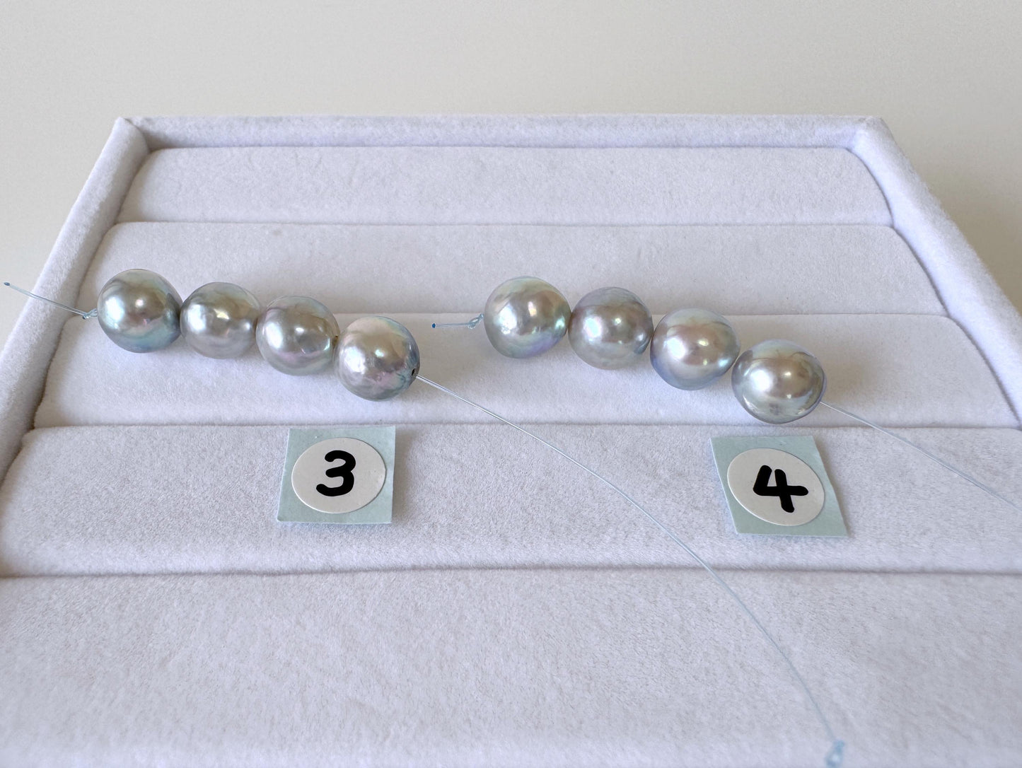 Japanese Natural blue/silver color Akoya Pearl Beads, 7.5-8mm, Mini Strand, Short Strand of 4 Pieces, Cultured in Sea Water