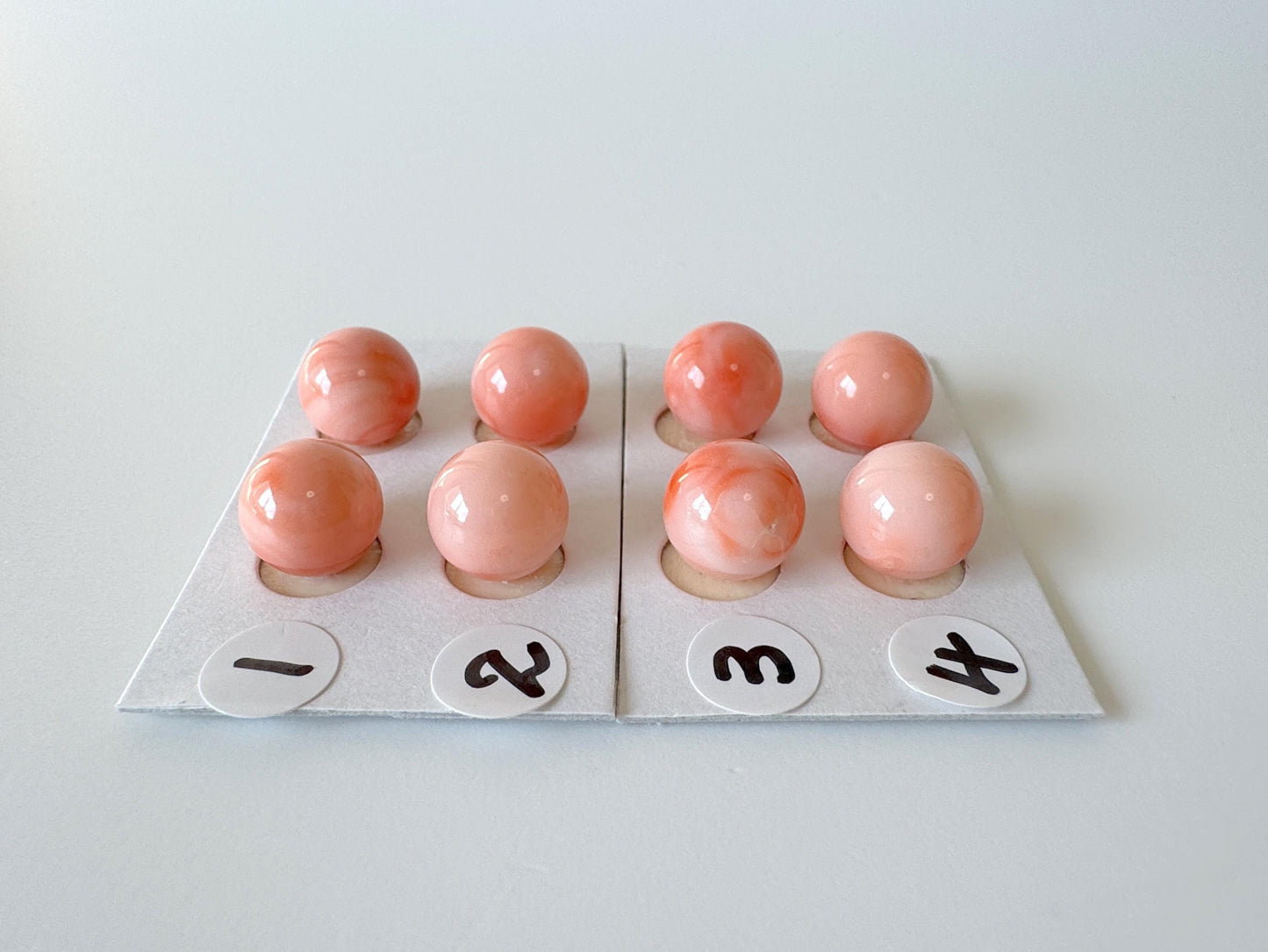 9-9.5mm Half Drilled Natural Deep Sea Coral Round Loose, Pink/Orange coral, for earring sets, natural color, price per pair