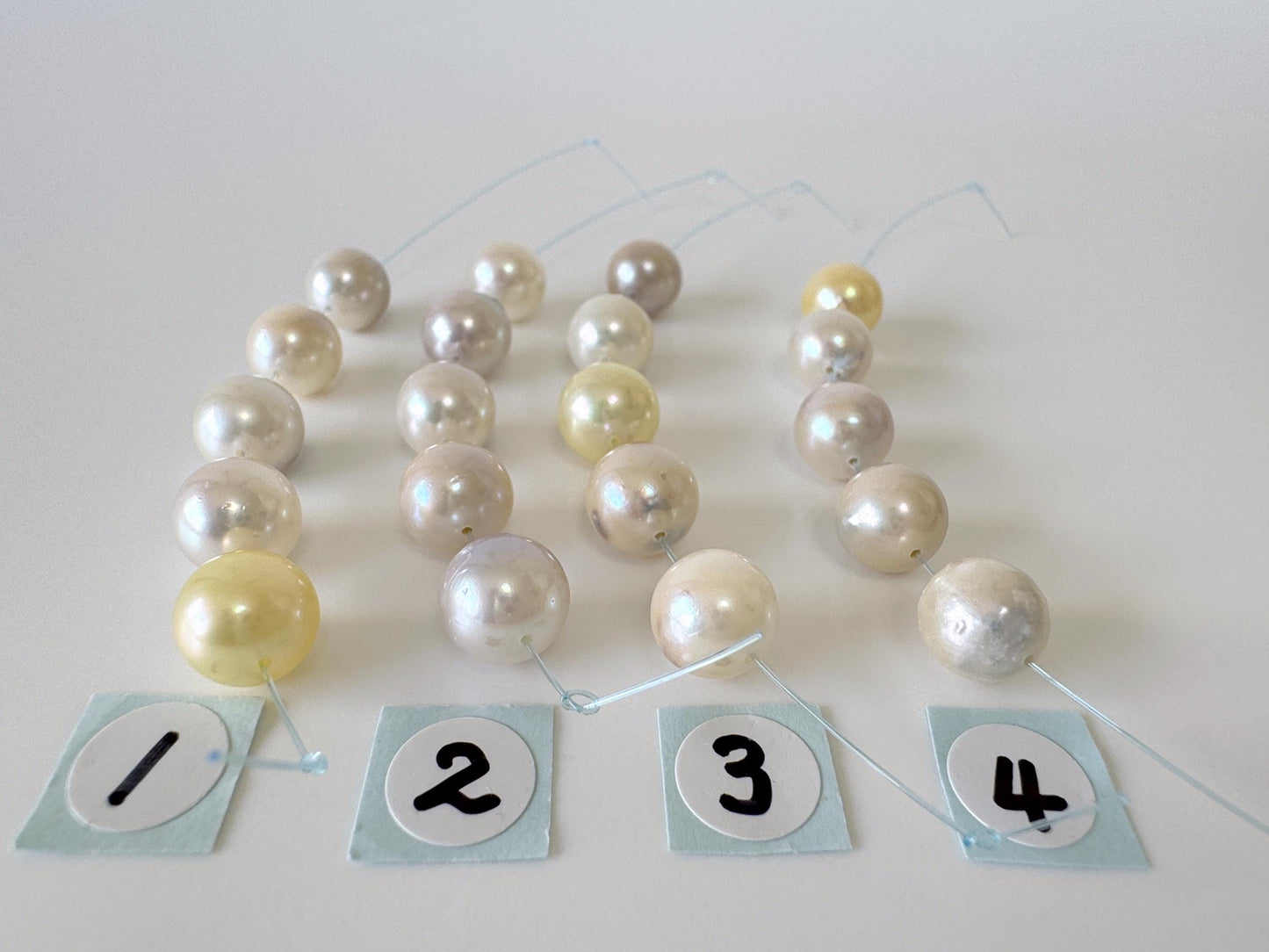 Japanese Natural blue/silver/yellow/white Akoya Pearl Beads, 7.5-8mm, Mini Strand, Short Strand of 5 Pieces, Cultured in Sea Water