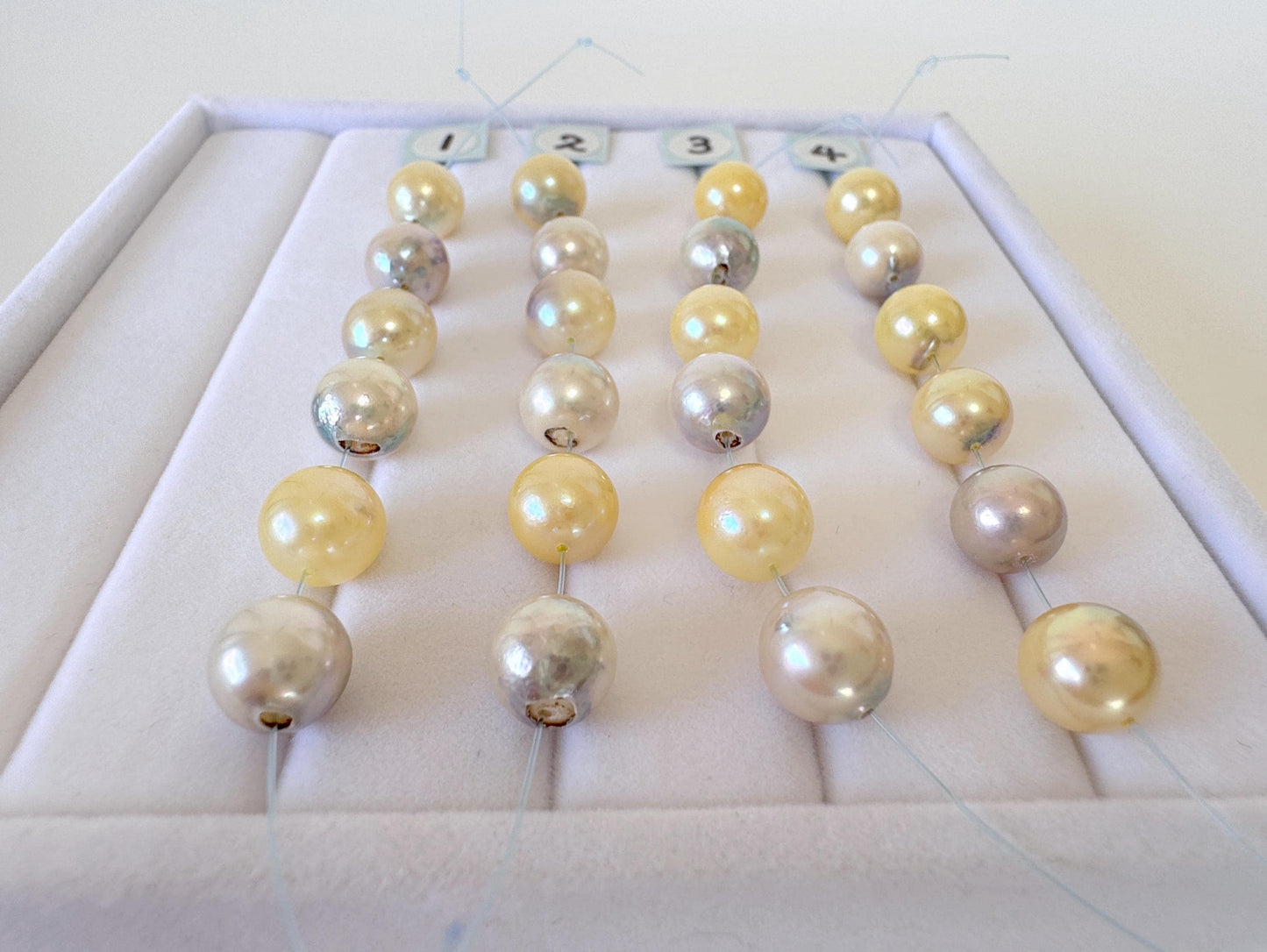 Japanese Akoya Pearl Beads: Natural Blue Silver Yellow - Cultured Saltwater Pearls, 7.5-8mm, Mini Strand Craft Supplies, 6 Pcs Strand