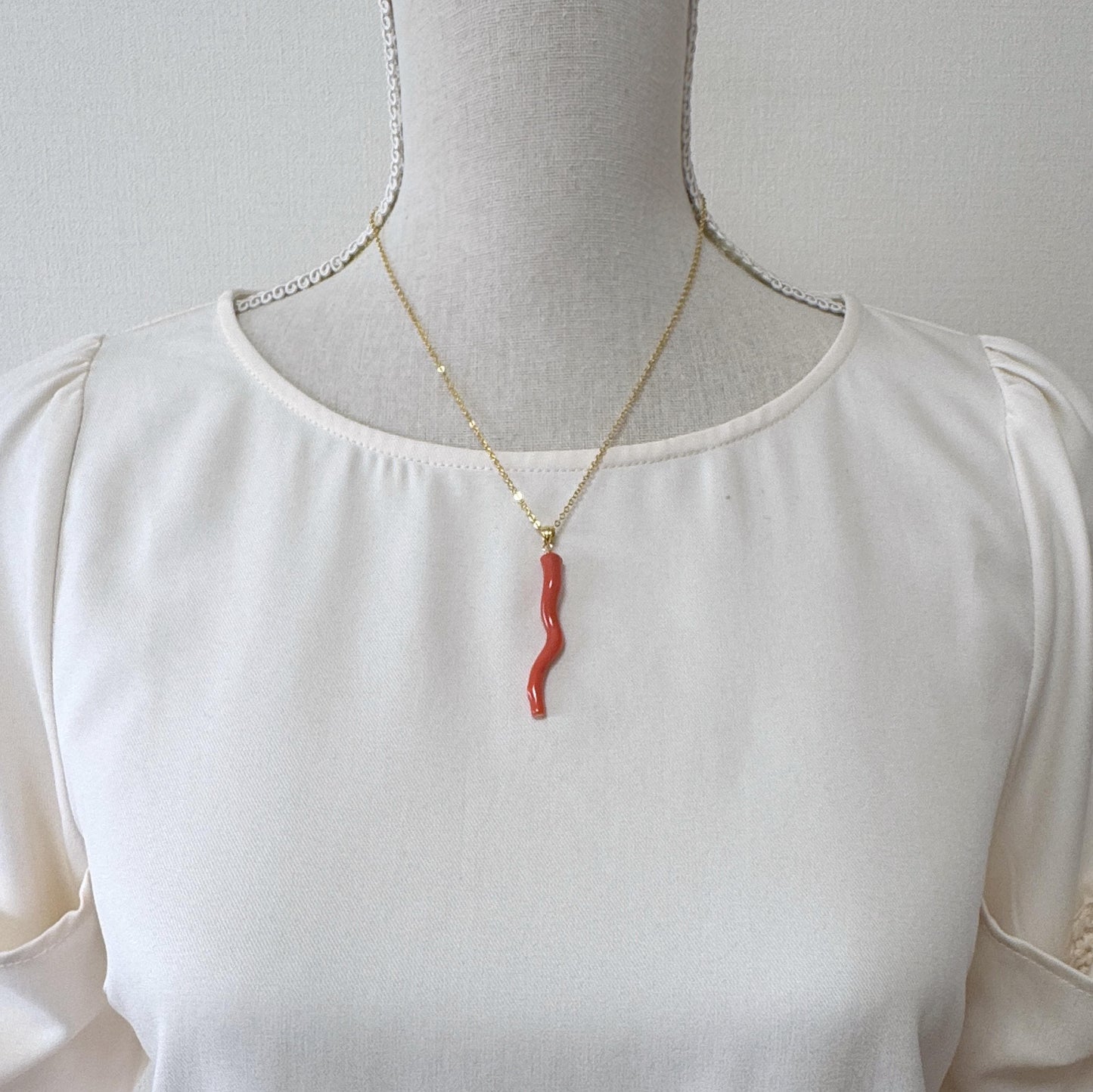Natural  Momo coral branch pendant, 46mm, Natural Japanese Orange color coral branch pendant, Silver (Gold-Plated) bail