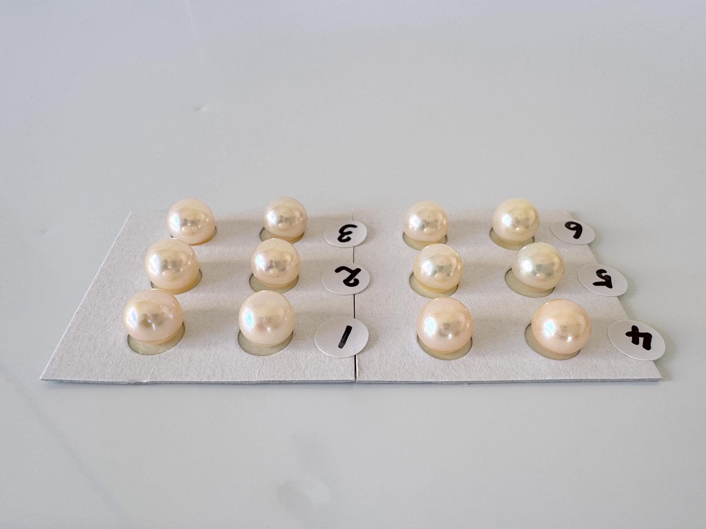 Japanese Cream White Akoya Pearl 8mm, Half-Drilled Round loose, Price per Pair, Value-priced  Salt water pearl, For Earrings