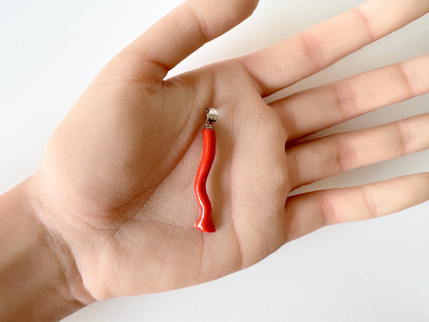 Momo Coral Branch Pendant: Vermilion Japanese Orange Coral, Rhodium Silver Bail | 35mm, Natural Deep Sea Jewelry, Unique Gift