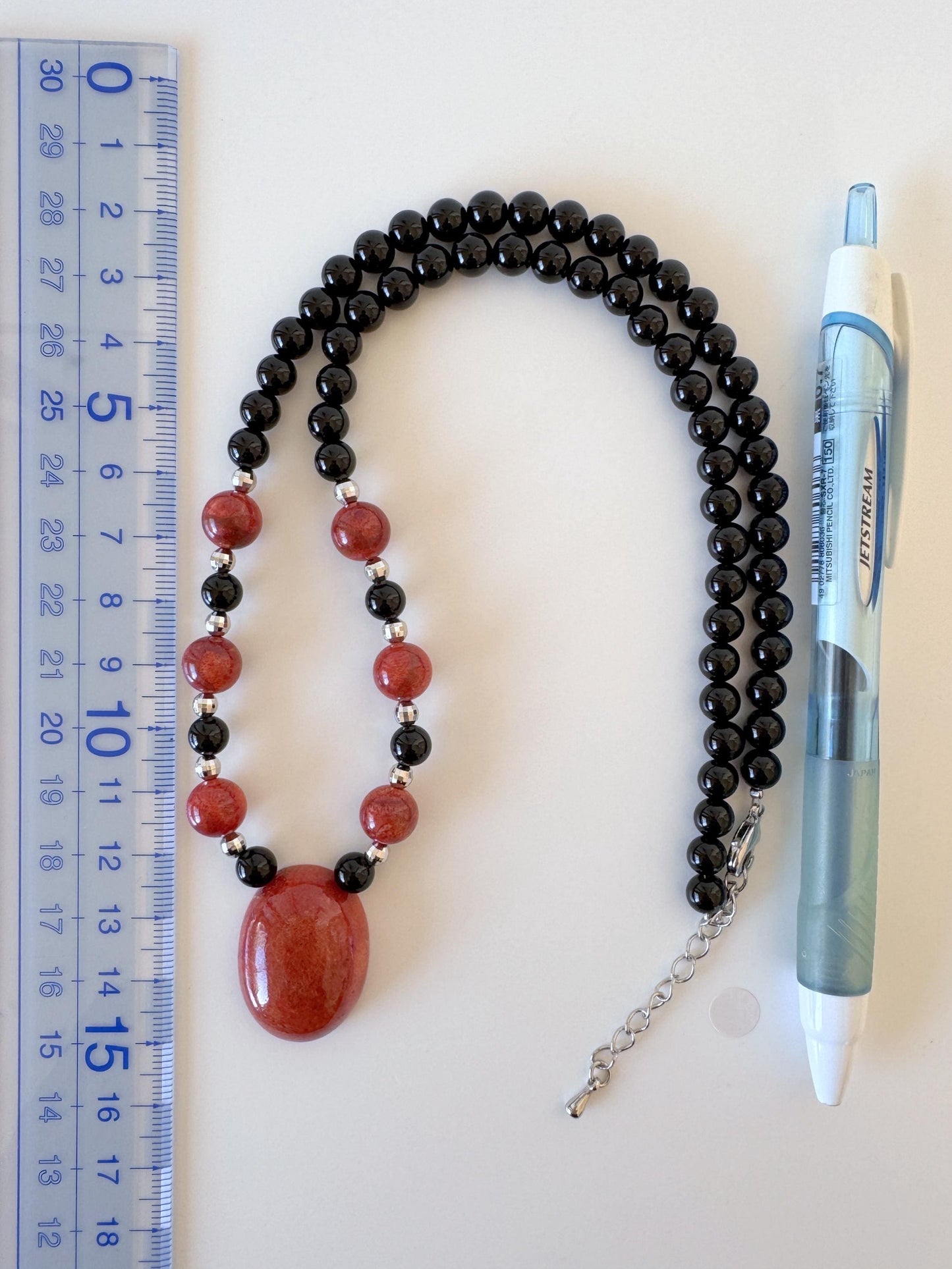 Onyx, Sponge Coral Necklace, Brass Hook & Adjuster