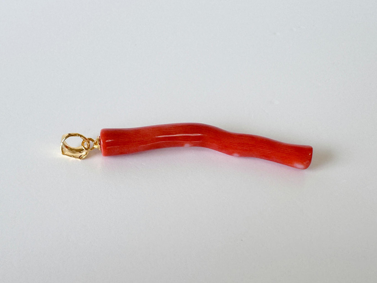 Momo Coral Branch Pendant: Vermilion Orange Coral - Natural Japanese, Silver Gold-Plated Bail, 44mm Length