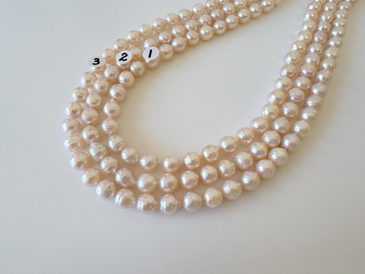 Japanese Akoya Pearl Strand 7-7.5mm Baroque Beads, White Pink Overtone (40cm + 5pcs, Saltwater Cultured, Some natural defects)