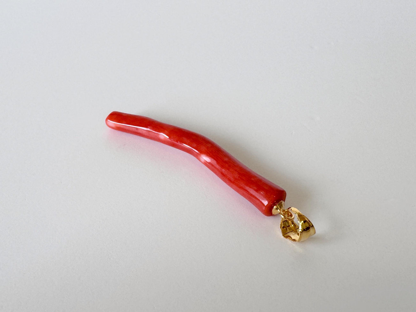 Momo Coral Branch Pendant: Vermilion Orange Coral - Natural Japanese, Silver Gold-Plated Bail, 44mm Length