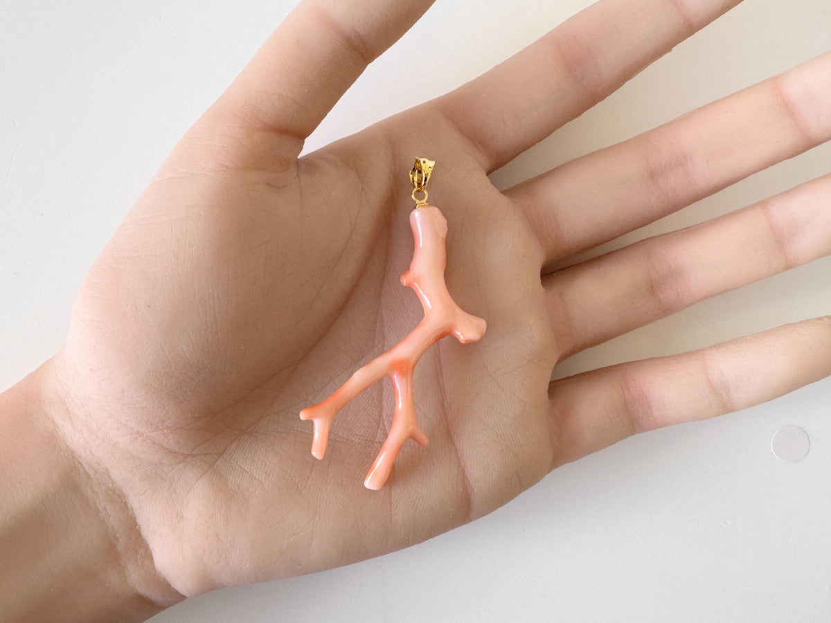 Coral Branch Pendant: Natural Pink Deep Sea Coral, Gold-Plated Silver Bail | 50mm, Jewelry, Unique Organic Design