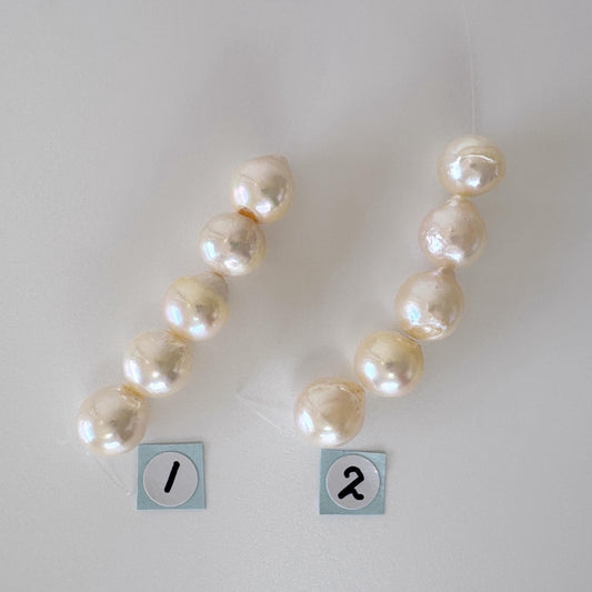 Japanese Cream White Akoya Pearl Beads, 9.5-9.9mm, Mini Strand, Short Strand, 5 Pieces, Genuine Akoya Pearl, Cultured in Sea Water