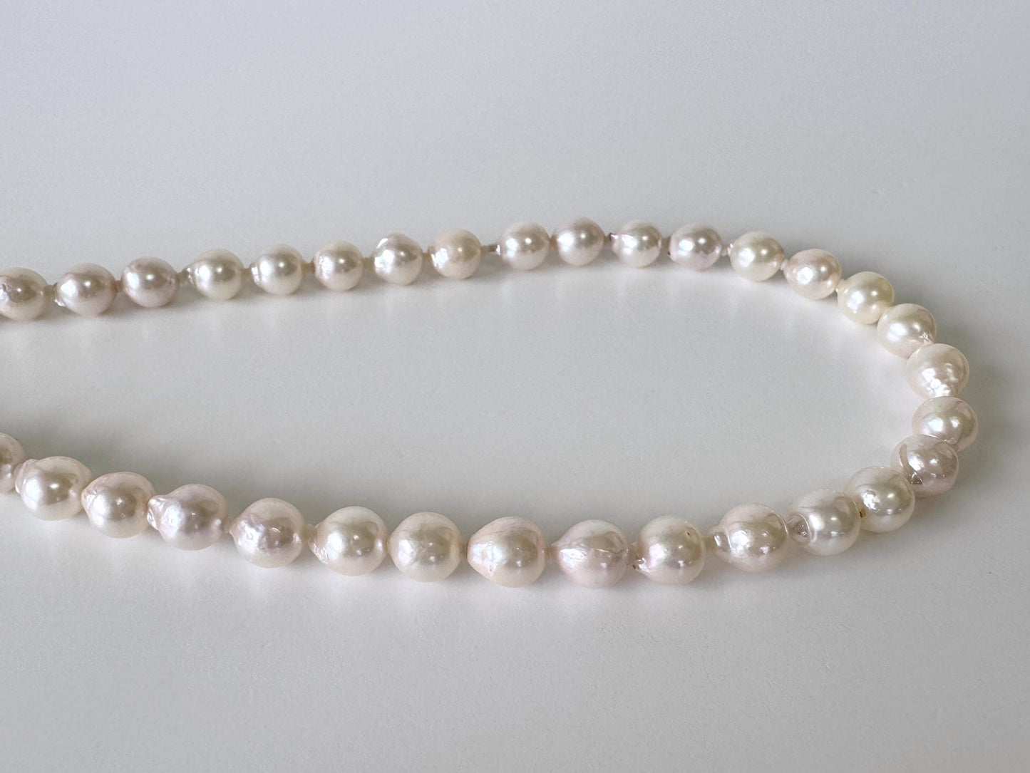 Japanese Akoya Pearl - Baroque Necklace - White Pink Overtone, 7-7.5mm Cultured Pearls, Silver Clasp, 45cm