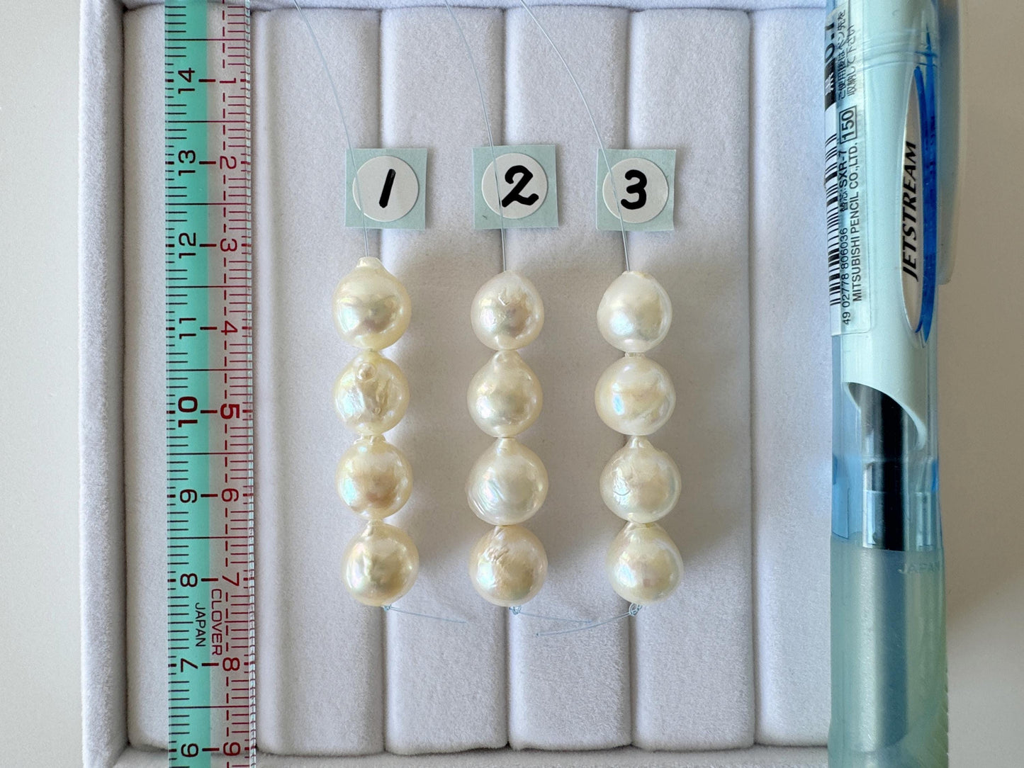 Japanese Akoya Pearl Beads - Cream White Semi-Baroque, 9-9.5mm Mini Strand, 4 Pcs - Cultured Saltwater Pearls, Genuine Craft Supplies