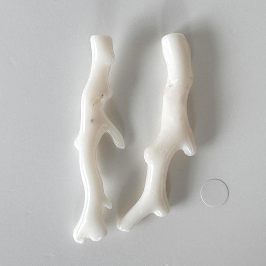 White Coral Branch Jewelry Supplies: Natural Color - Set of 2 Pieces, 57mm, Drilled Hole On Top, Genuine Coral from Japan