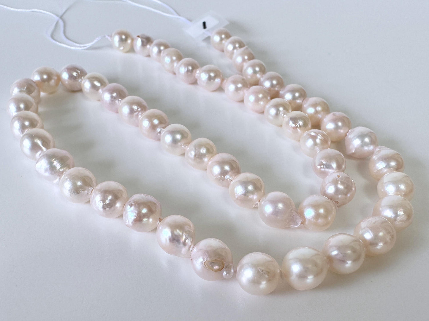 Japanese Akoya Pearl Strand 7-7.5mm Baroque Beads, White Pink Overtone (40cm + 5pcs, Saltwater Cultured)