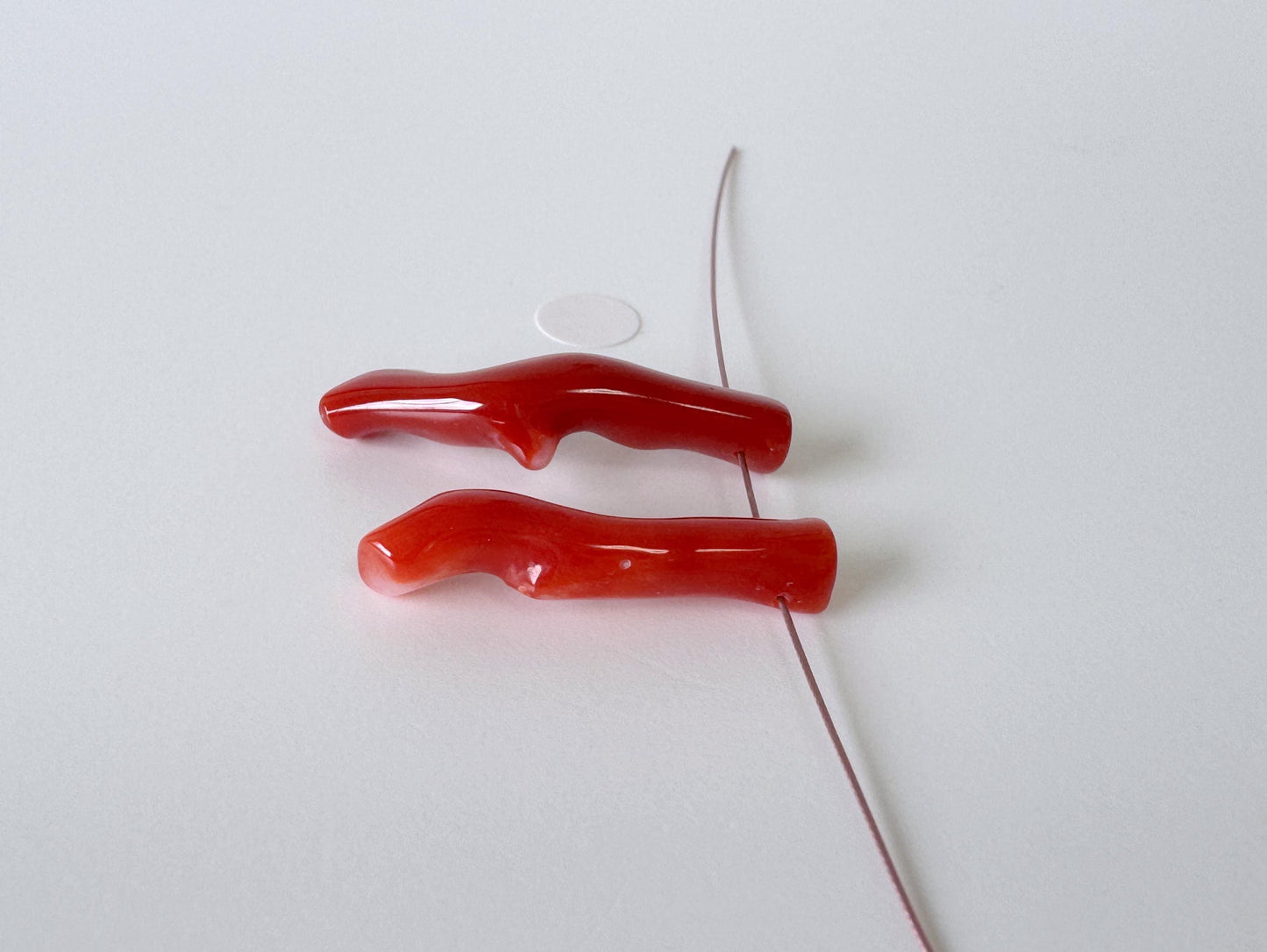 Japanese red(Aka) coral branch set for 2pcs, 27-30mm, side full hole, natural red color coral for jewelry making