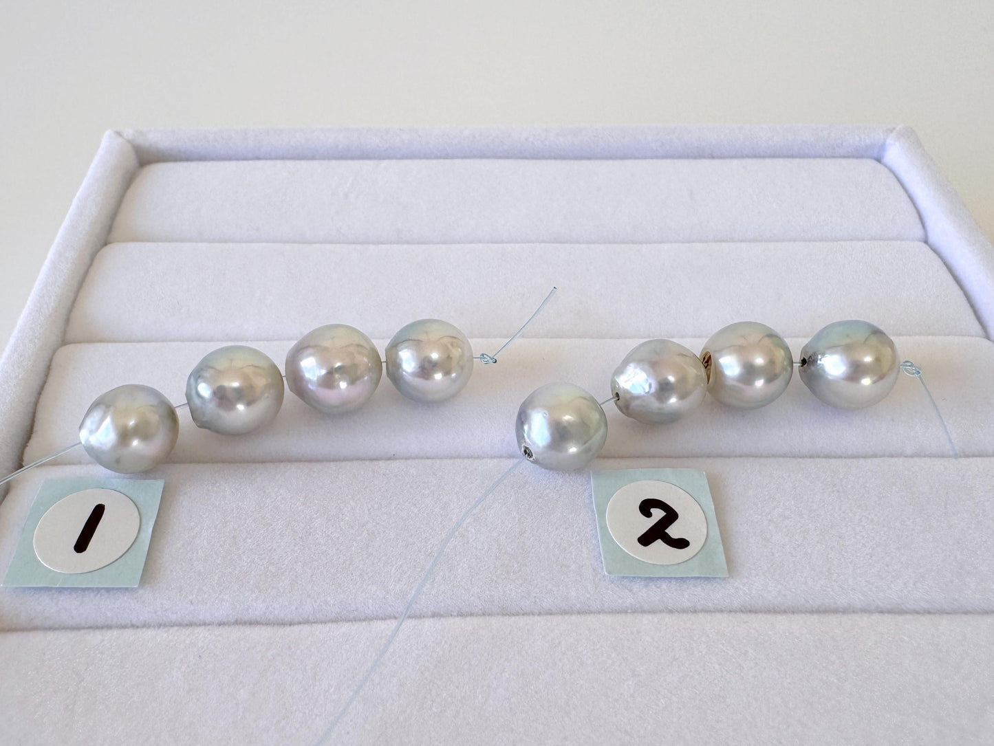 Japanese Akoya Pearl Beads: Natural Blue-Silver Cultured Pearls, Semi-Round Shape (7.5-8mm, Saltwater Mini Strand, 4 Pcs)