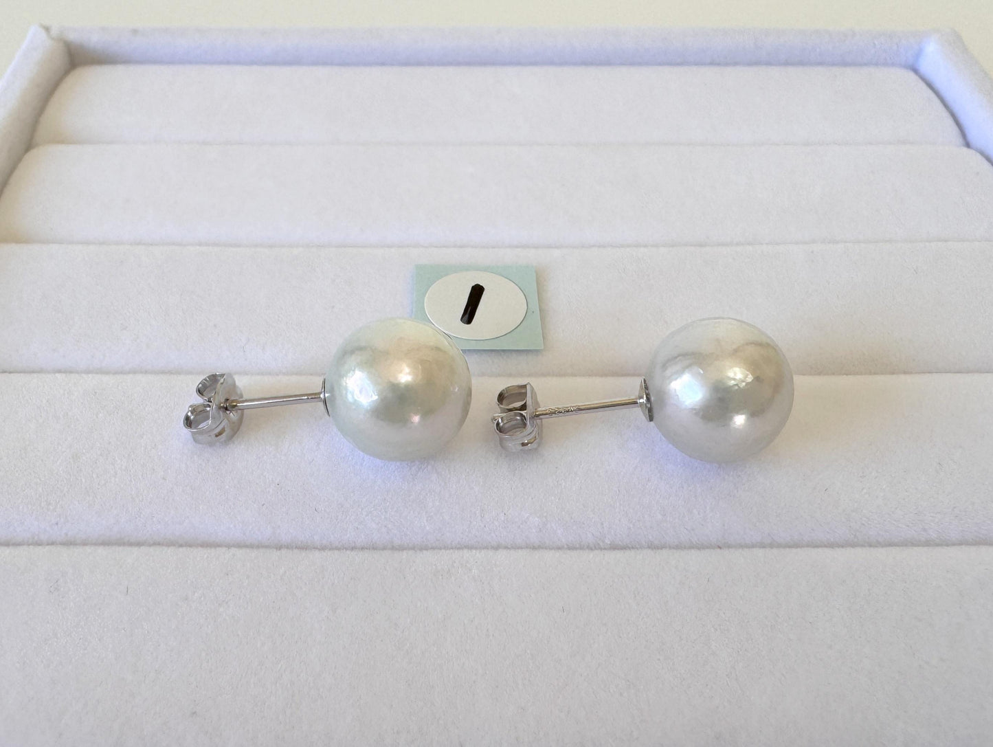 Akoya Pearl Stud Earrings: Japanese Natural Light Blue Pearls, Silver 925 (9.5mm Semi-Round, Saltwater Cultured)