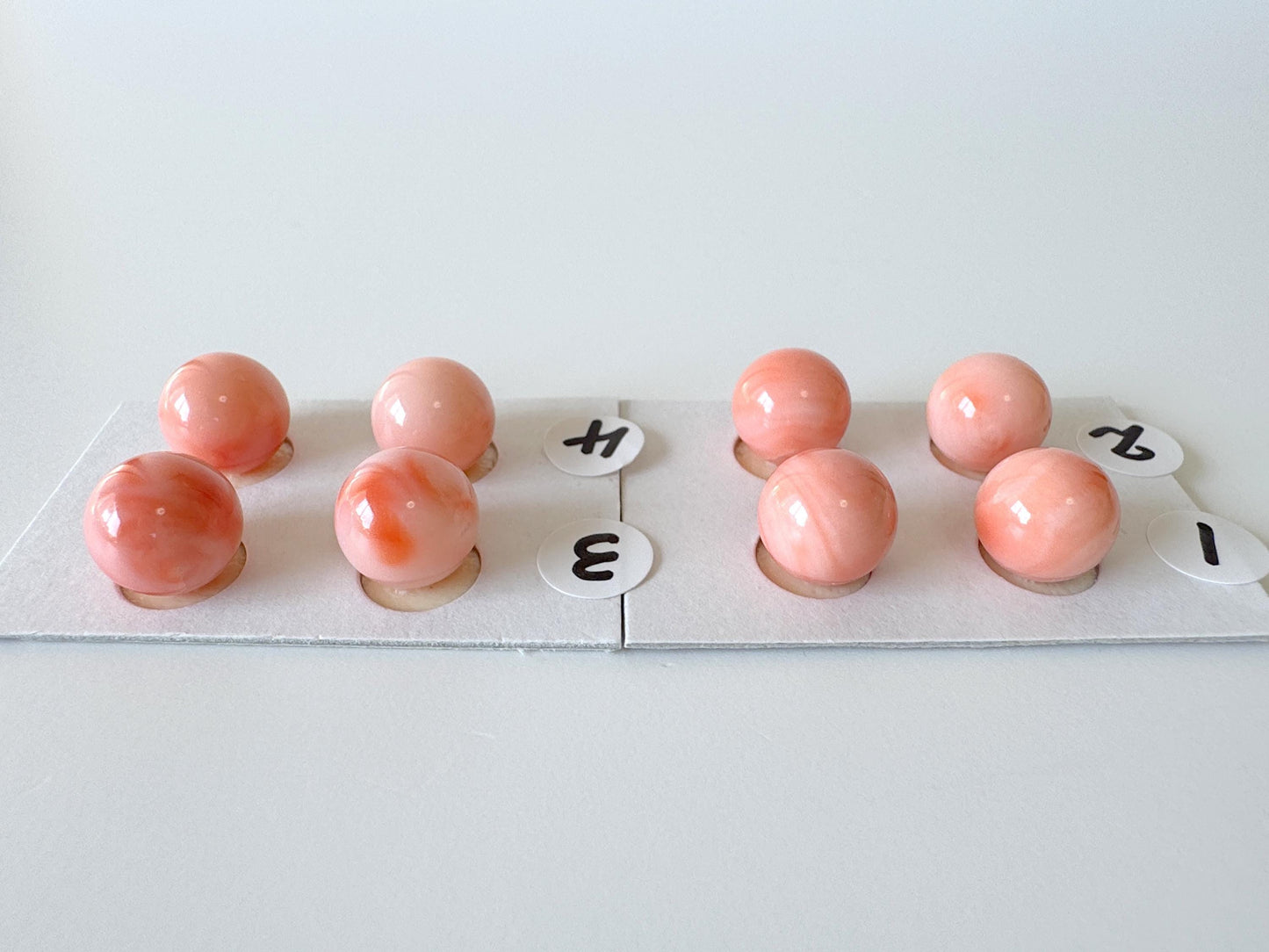 9-9.5mm Half Drilled Natural Deep Sea Coral Round Loose, Pink/Orange coral, for earring sets, natural color, price per pair