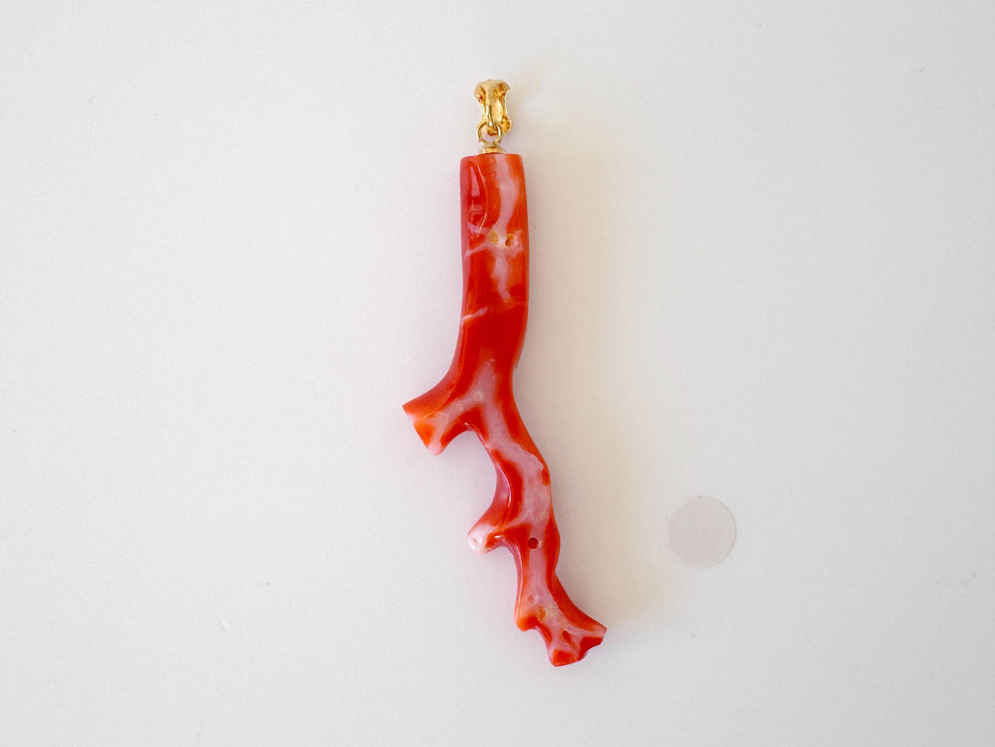 Natural Red Coral Branch Pendant: Japanese Aka Coral, Gold Plated Silver Bail, 55mm