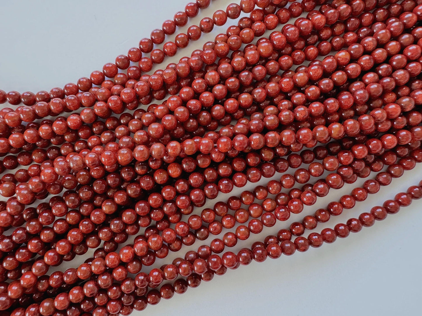 Sponge Coral Strand: 4.5-5mm Apple Coral Beads, 15.7", Special deep red color