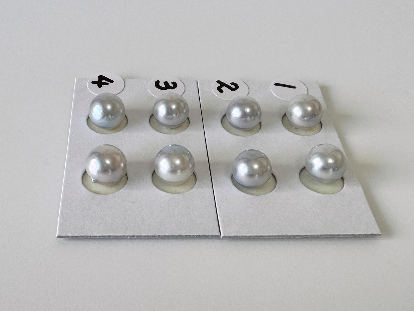 Akoya Pearls Loose Natural Blue/Silver Half-Drilled: 7-7.5mm, Japanese Cultured Saltwater Beads, Pair Pricing | Jewelry Supplies