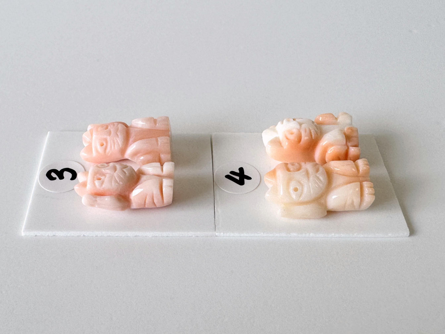 Manekineko Coral Cat Set: Pink Deep Sea Natural Coral Carving, Lucky Money & Customer Charm | Jewelry Supplies | 15-16mm, Half Drilled