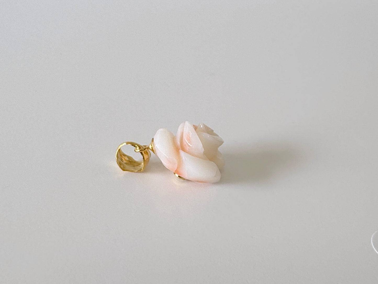 Deep Sea Coral Rose carved Pendant, 14.1x12.2mm, Natural White/Pink Color Coral, Silver (gold plated) bail, Genuine Coral Pendant