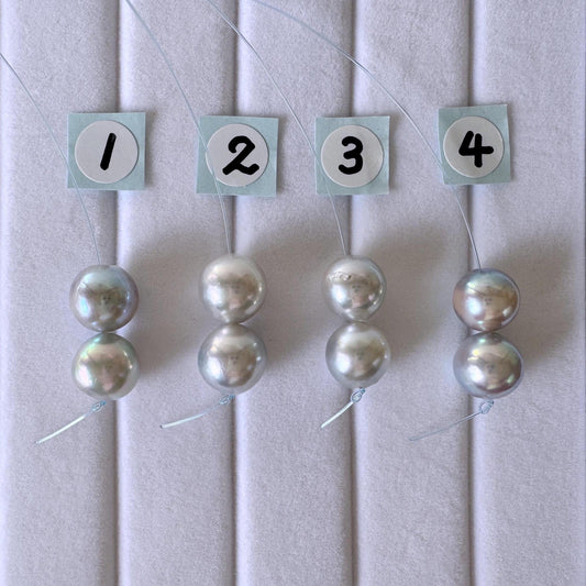 Japanese Akoya Pearl Beads - Natural Blue Silver Color, 8-8.5mm Cultured Saltwater Pearls, Mini Strand, Jewelry Supplies, 2 Pcs