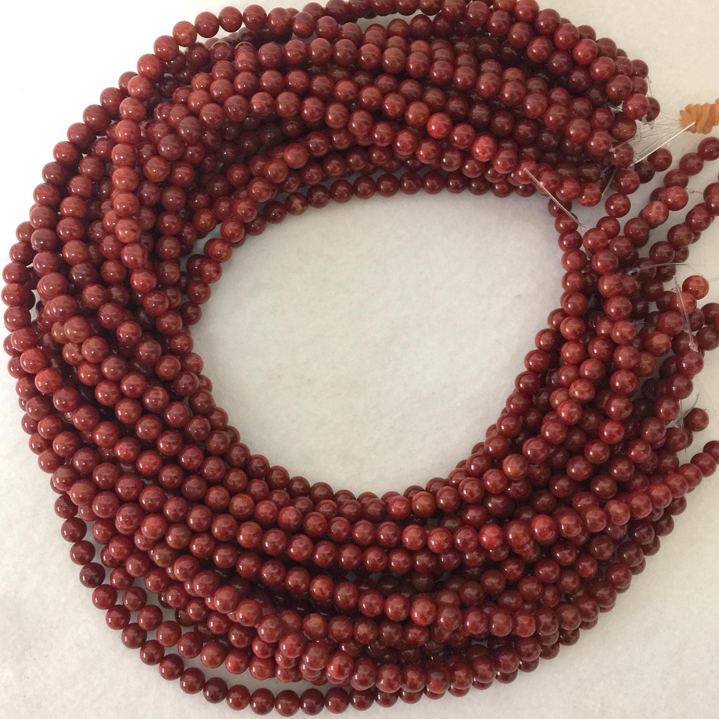 Natural sponge coral 6-6.5mm strands, Very deep red color, 15.7inches, 40cm, Apple coral strands, Price per strand